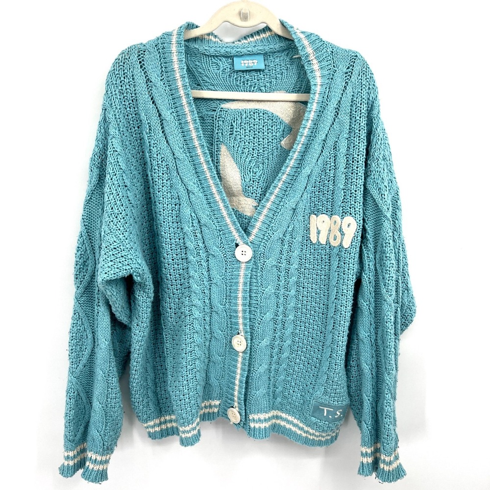 Taylor Swift 1989 taylors version blue knit oversized cardigan sweater bird M L